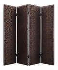 84" Bronze Fabric Folding Four Panel Screen Room Divider on a white background