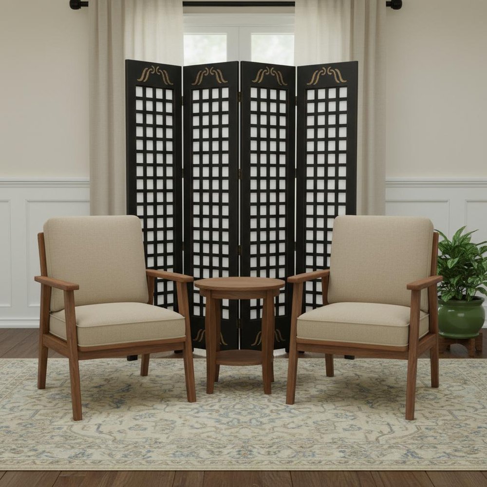 84" Brown Wood Folding Four Panel Screen Room Divider - SKU 274735 close-up detail