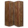 84" Brown Faux Leather Folding Four Panel Screen Room Divider - SKU 274739 on a white background
