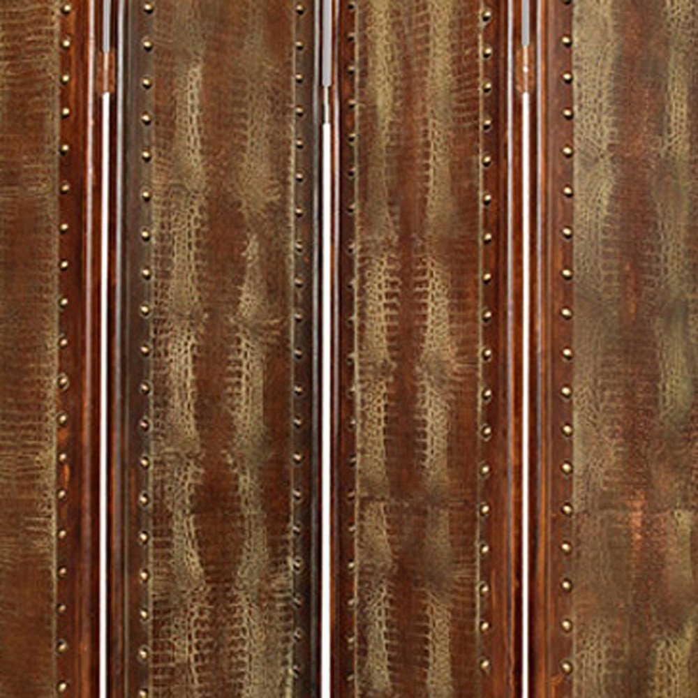 84" Brown Faux Leather Folding Four Panel Screen Room Divider - SKU 274739