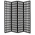 96" Black And White Folding Four Panel Screen Room Divider on a white background
