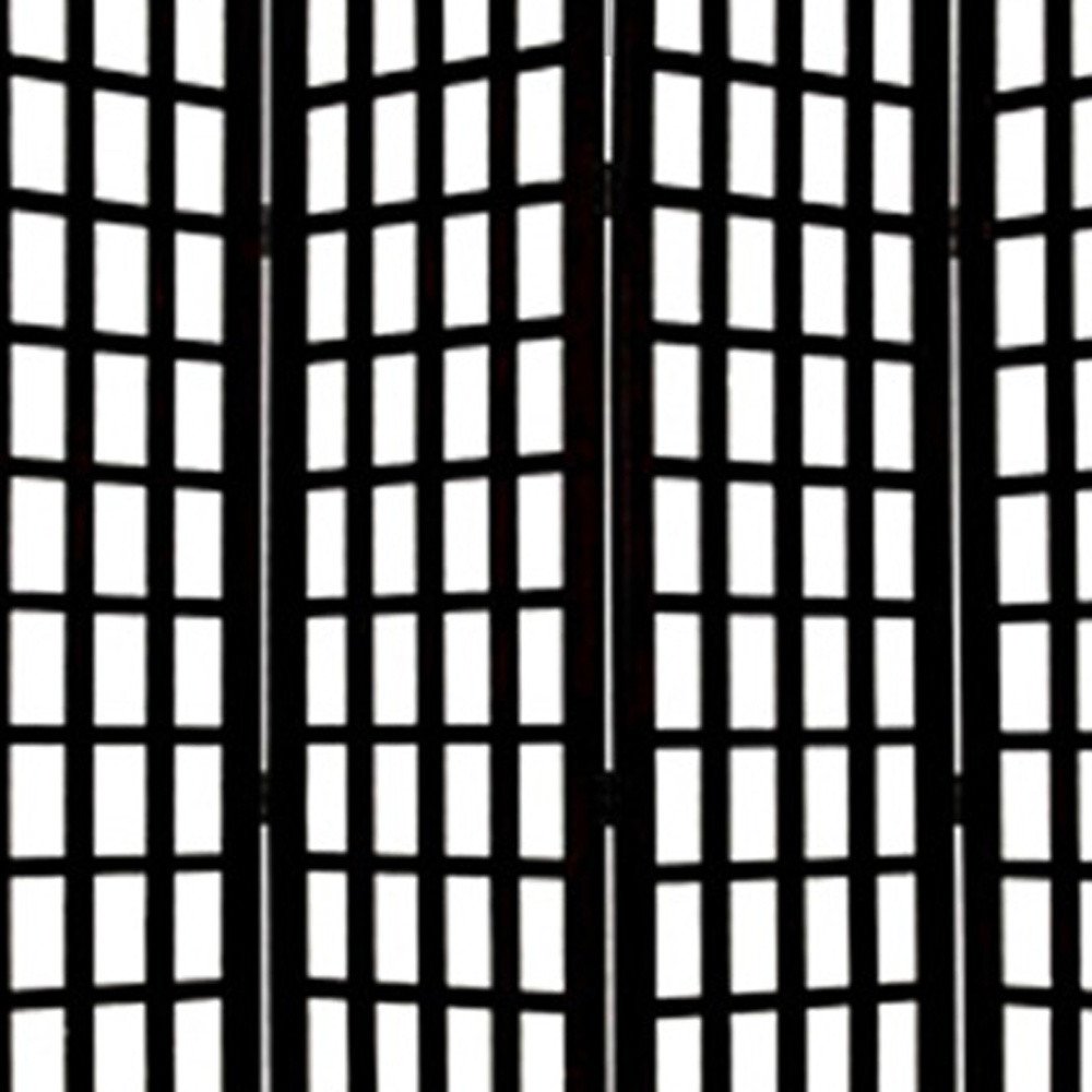 96" Black And White Folding Four Panel Screen Room Divider on a white background