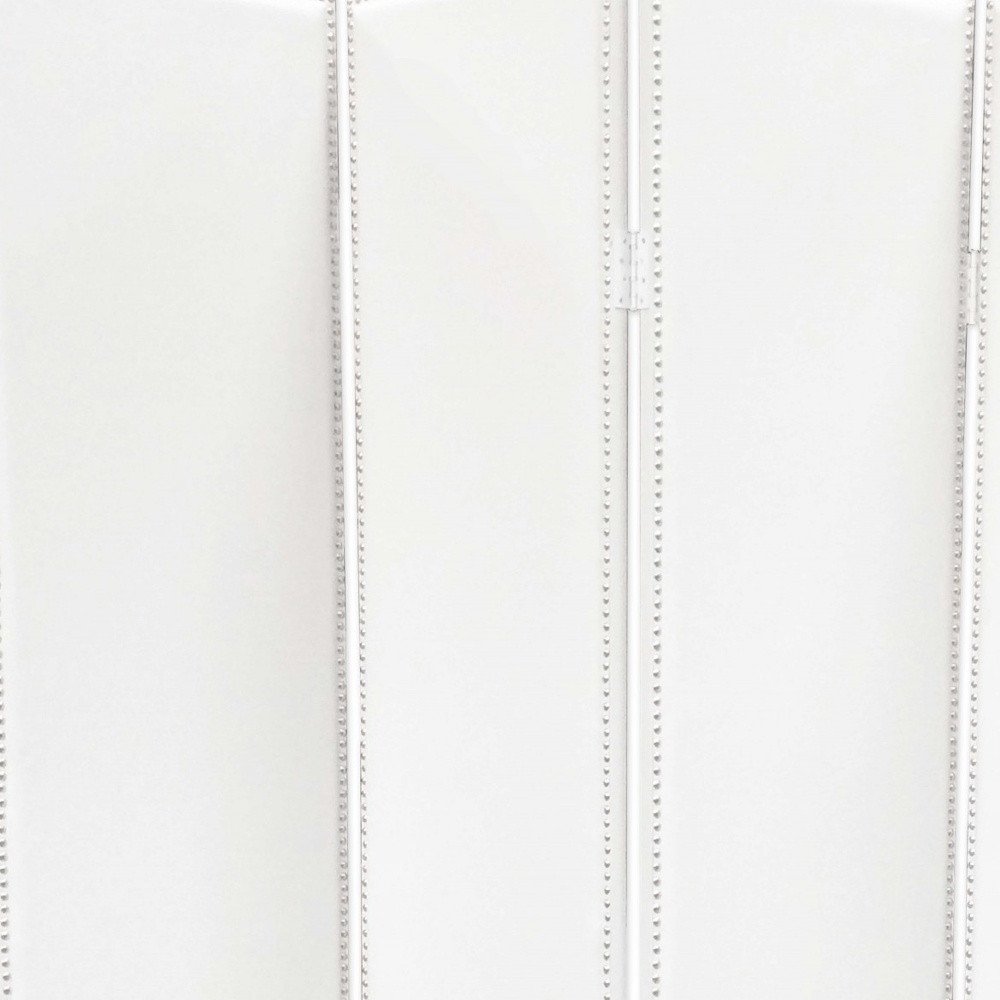 84" White Faux Leather Folding Four Panel Screen Room Divider on a white background