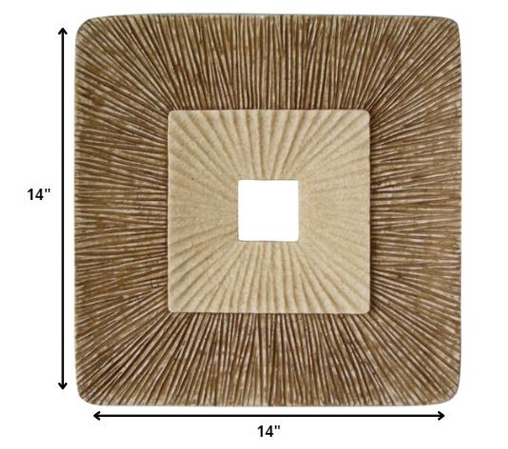 Set of Two Brown Abstract Geometric Sandstone Square Hanging Wall Decor on a white background