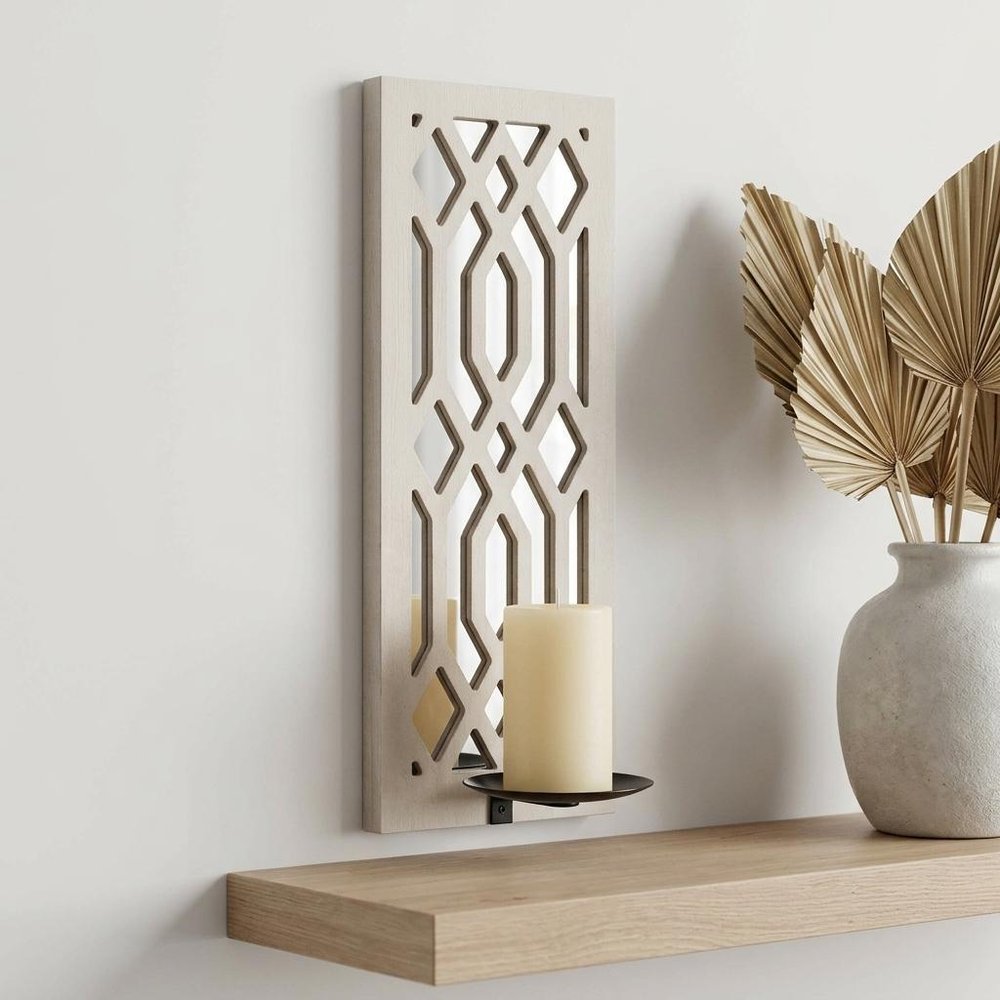6" White Wood Wall Sconce Candle Holder