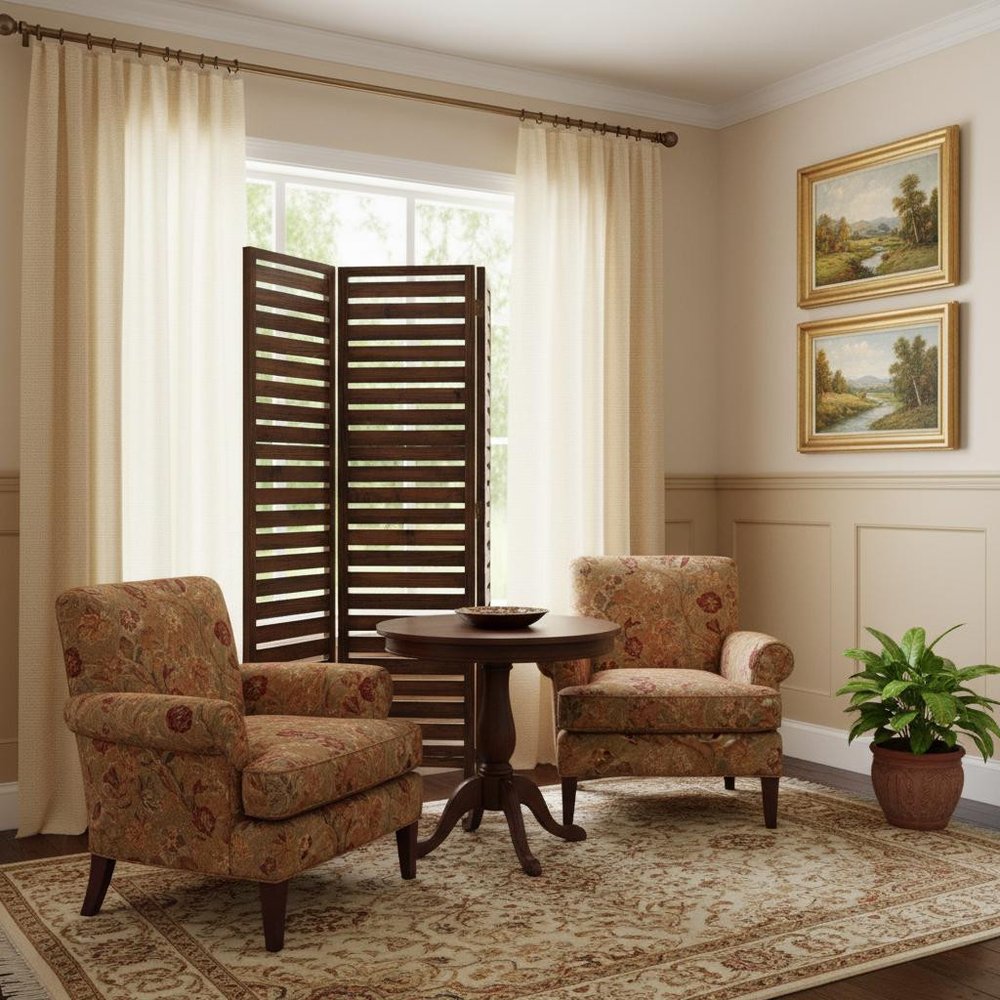 72" Brown Solid Wood Panel Screen Room Divider