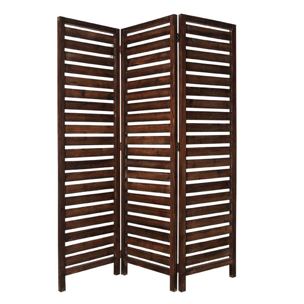 72" Brown Solid Wood Panel Screen Room Divider on a white background