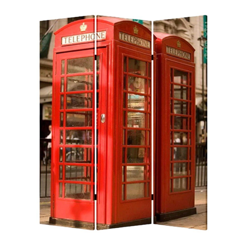 72" Red Canvas Folding Three Panel Screen Room Divider