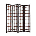 84" Brown Folding Four Panel Screen Room Divider on a white background