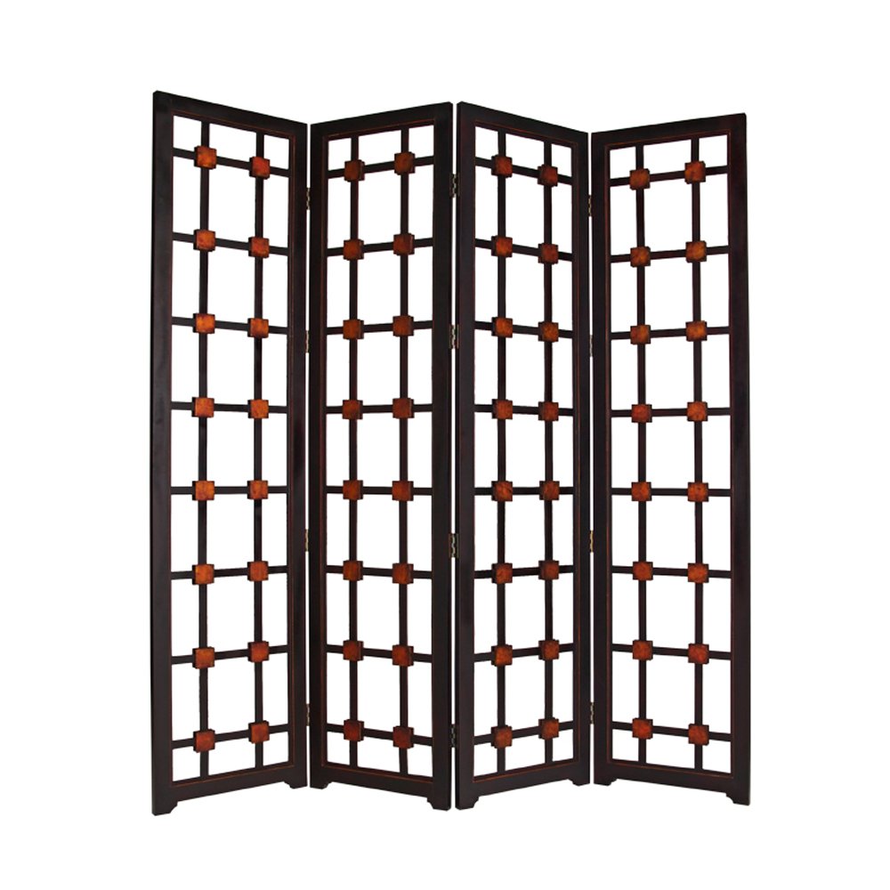 84" Brown Folding Four Panel Screen Room Divider on a white background