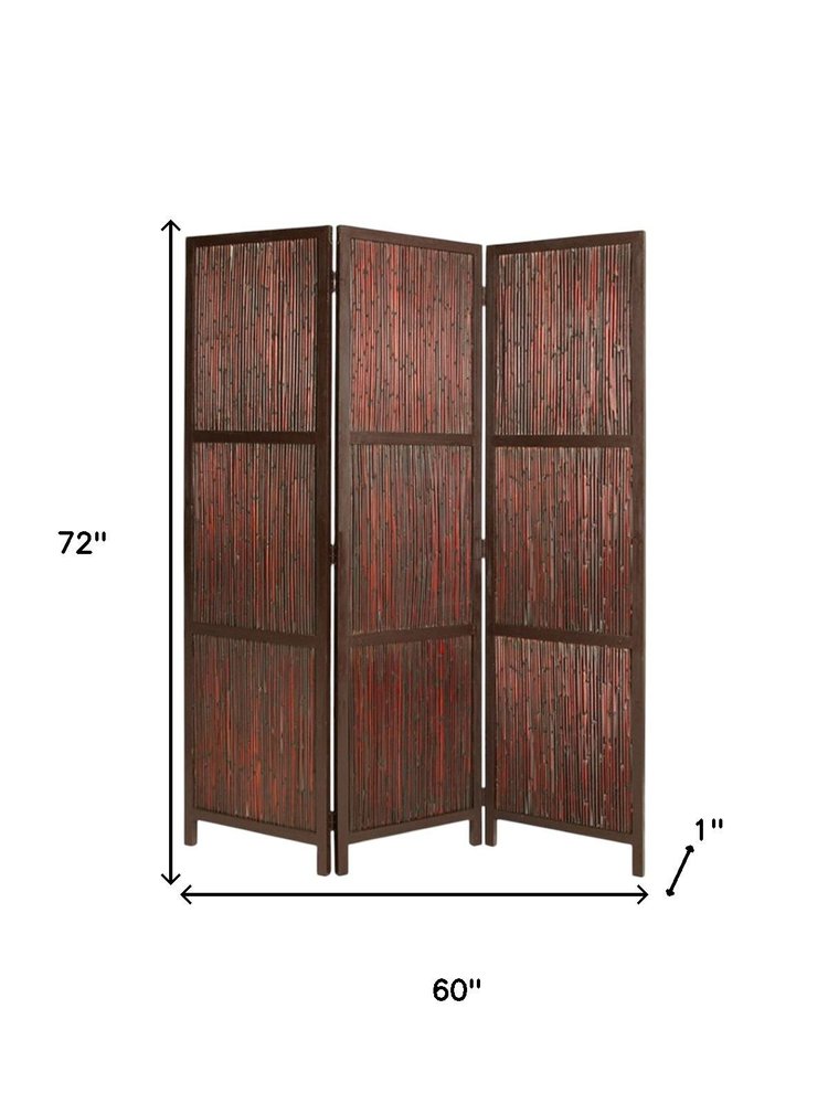 72" Brown Wood Folding Three Panel Screen Room Divider