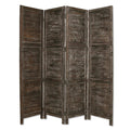 84" Black Wood Folding Four Panel Screen Room Divider on a white background
