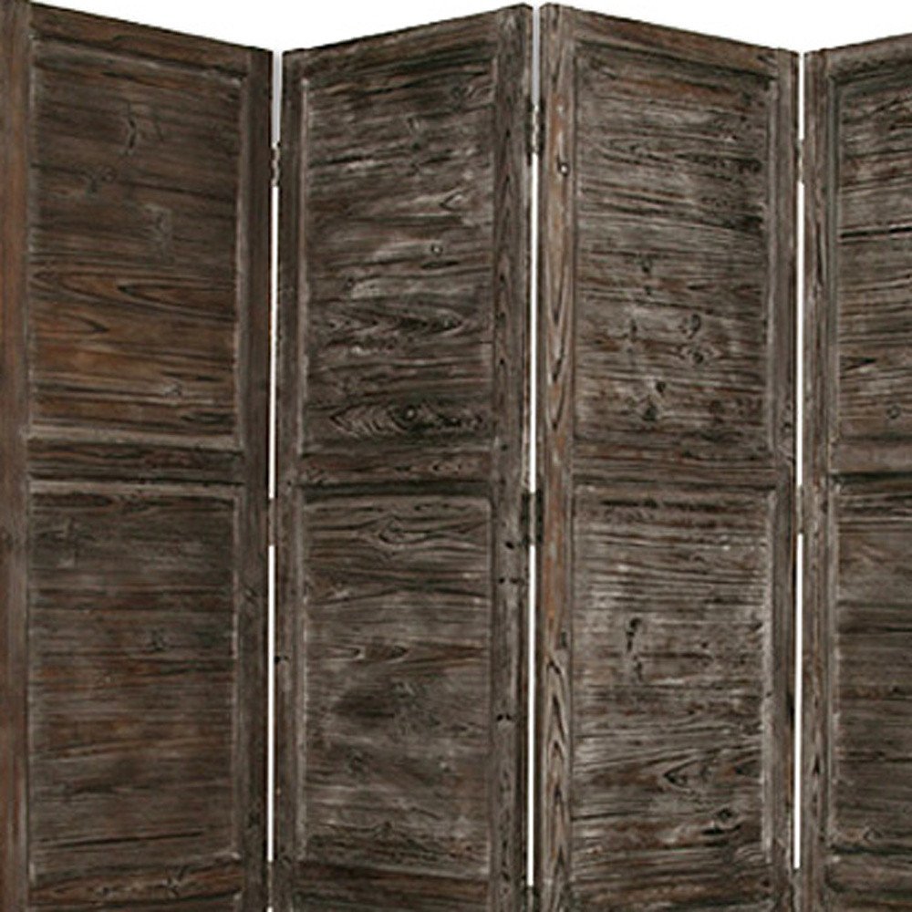 84" Black Wood Folding Four Panel Screen Room Divider close-up detail