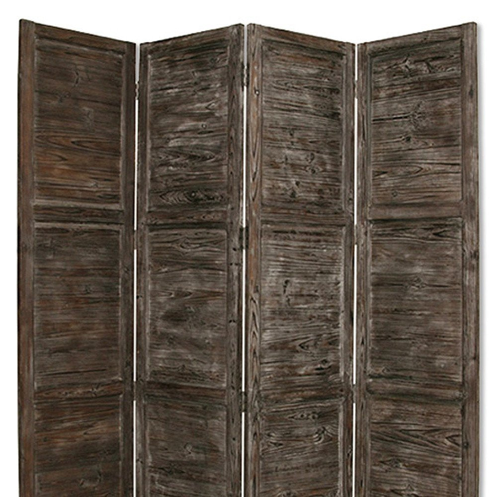 84" Black Wood Folding Four Panel Screen Room Divider close-up detail