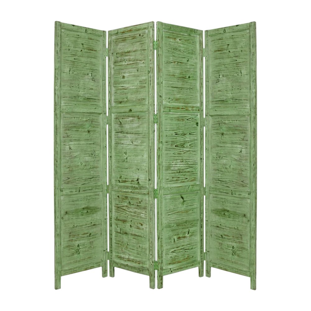 84" Black Wood Folding Four Panel Screen Room Divider on a white background