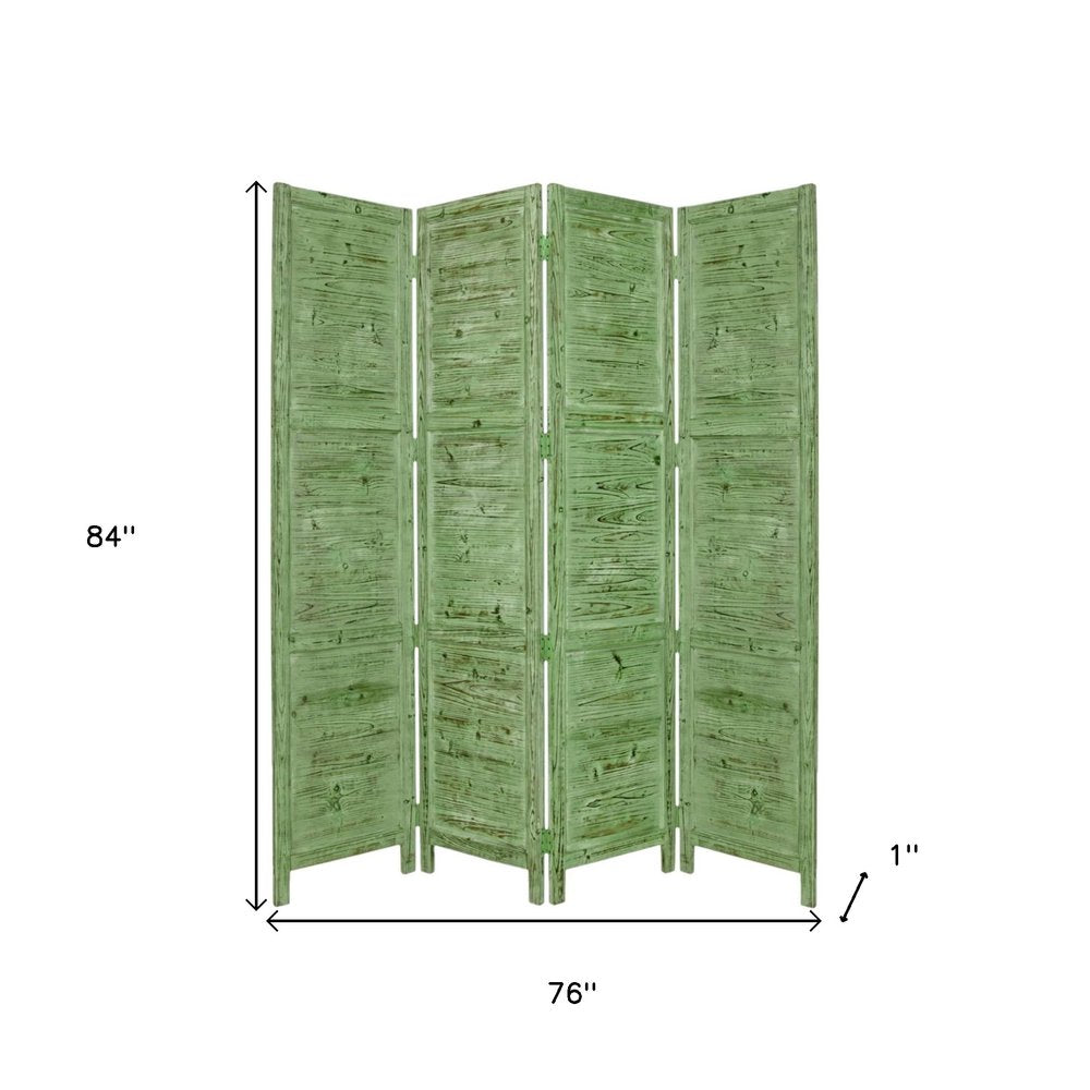 84" Black Wood Folding Four Panel Screen Room Divider on a white background