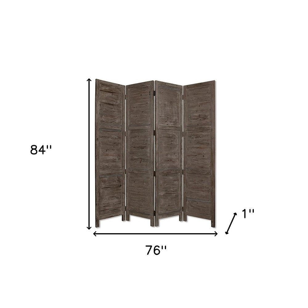 84" Black Wood Folding Four Panel Screen Room Divider on a white background