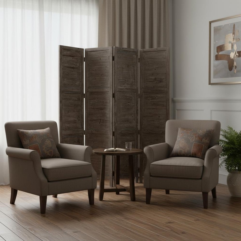 84" Black Wood Folding Four Panel Screen Room Divider