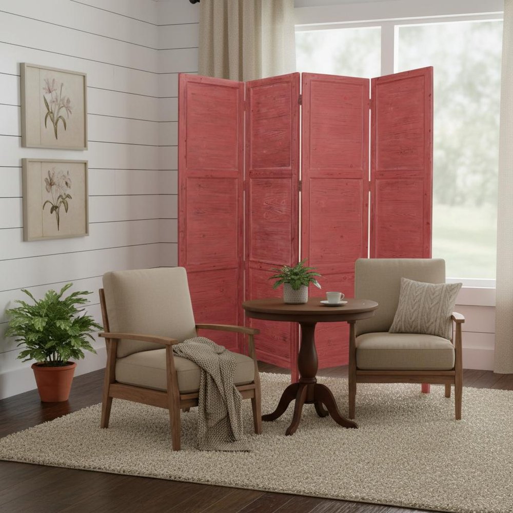 84" Black Wood Folding Four Panel Screen Room Divider