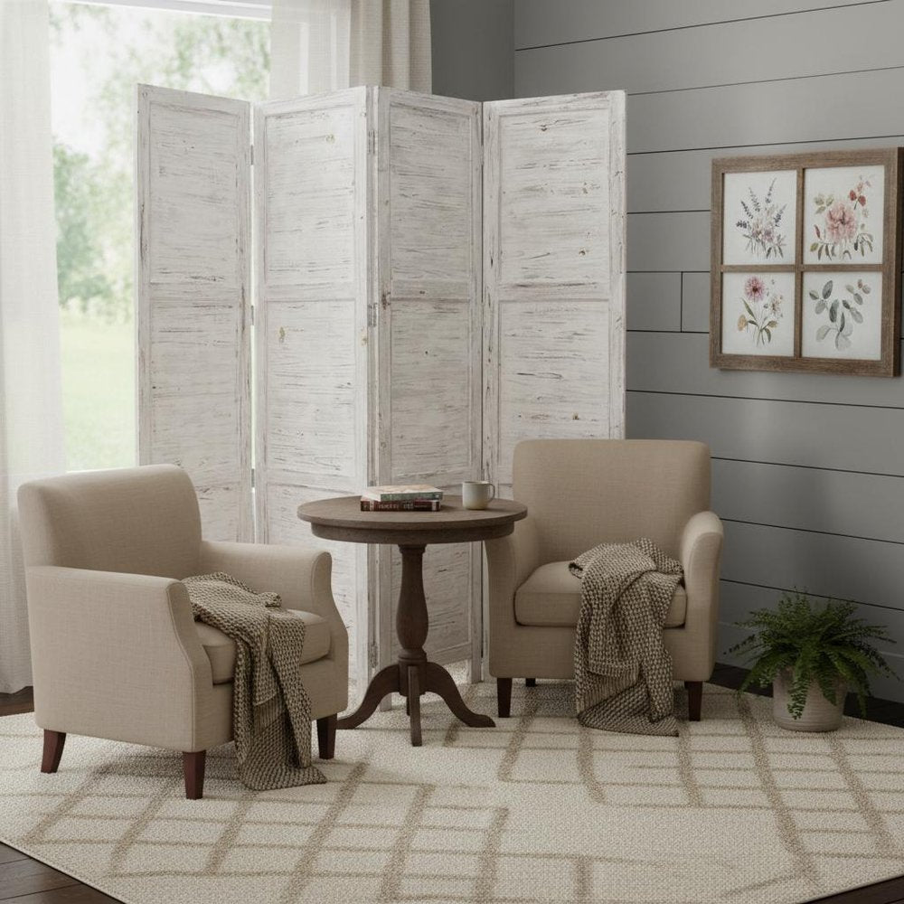 84" Black Wood Folding Four Panel Screen Room Divider