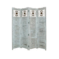 84" Blue Wood Folding Four Panel Screen Room Divider on a white background