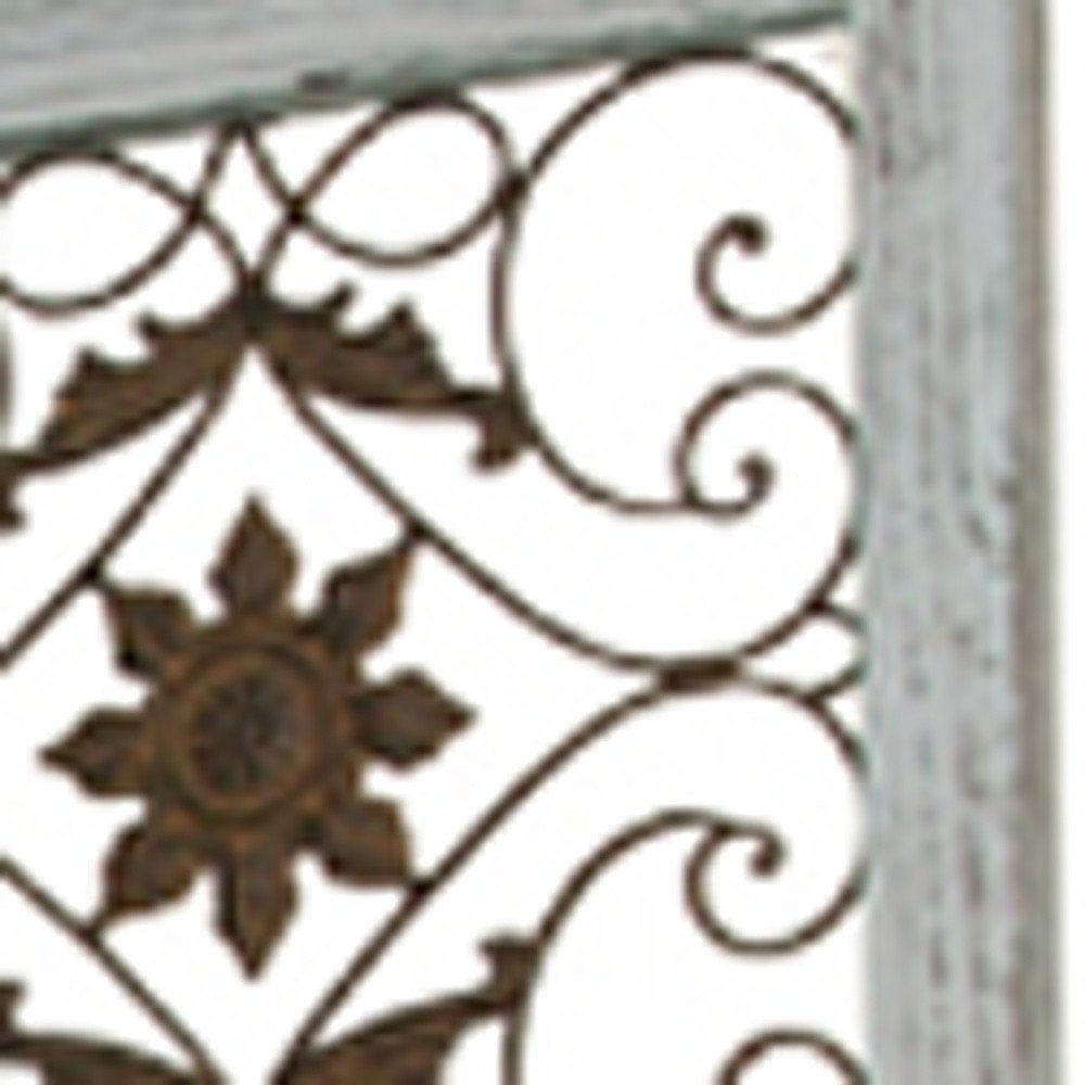 84" Blue Wood Folding Four Panel Screen Room Divider on a white background
