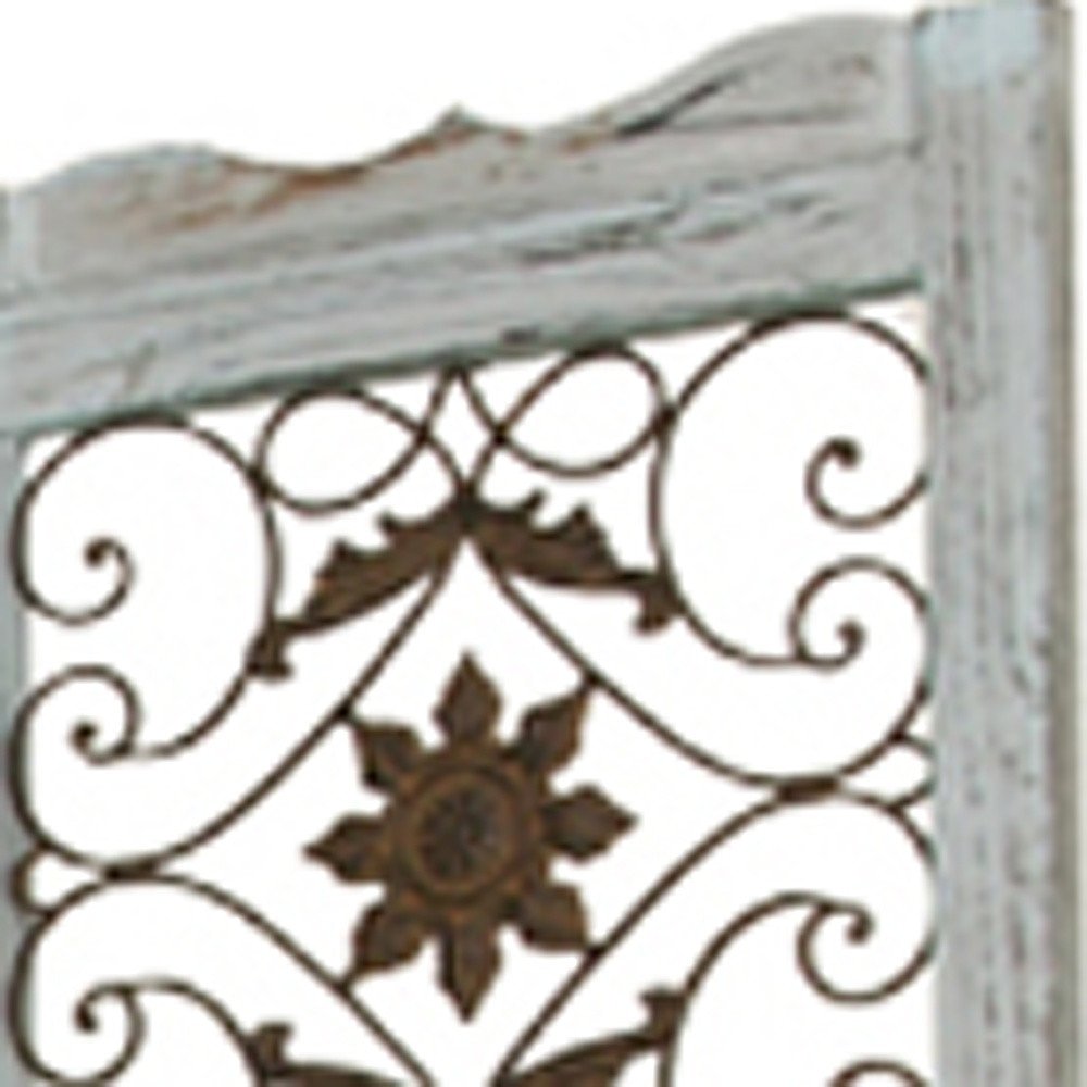 84" Blue Wood Folding Four Panel Screen Room Divider on a white background