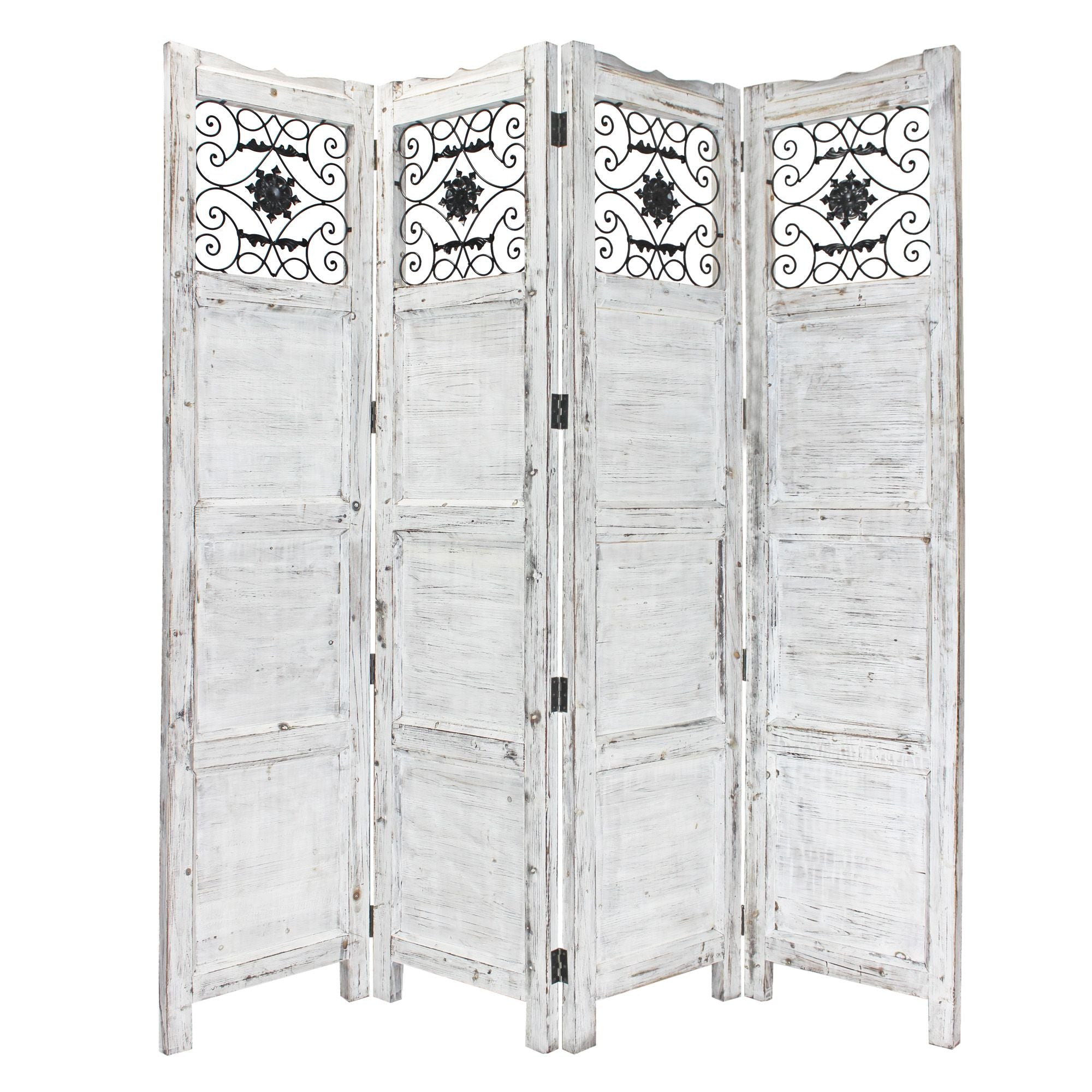 84" Blue Wood Folding Four Panel Screen Room Divider