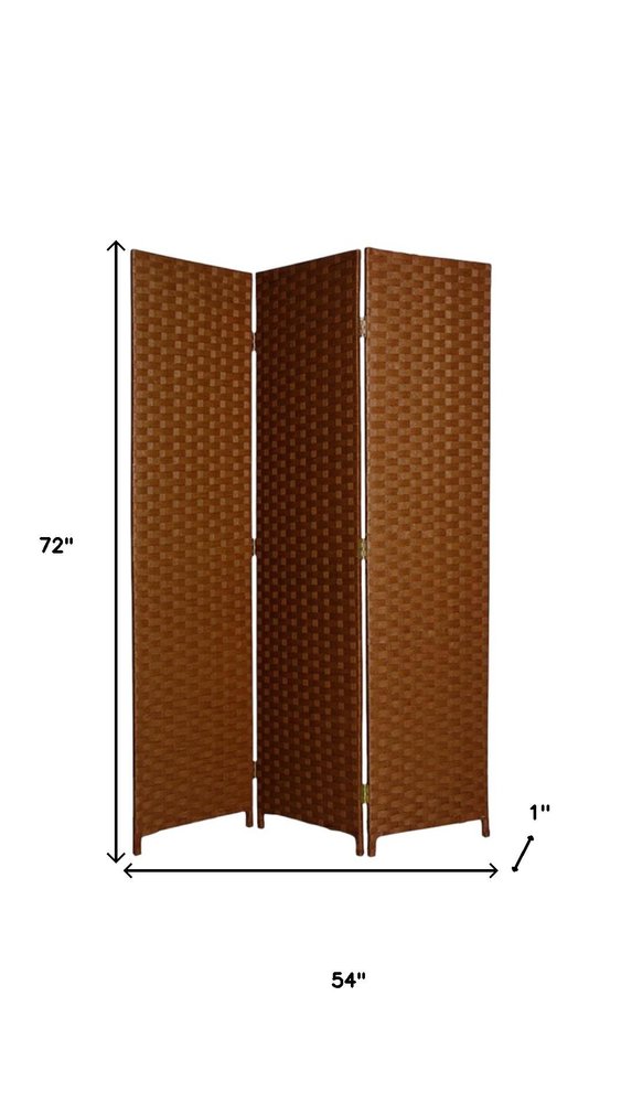 72" Dark Brown Folding Three Panel Screen Room Divider
