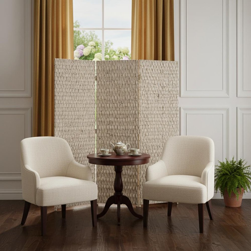 72" Silver Wood Folding Three Panel Screen Room Divider
