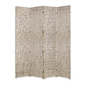 84" Silver Wood Folding Four Panel Screen Room Divider on a white background