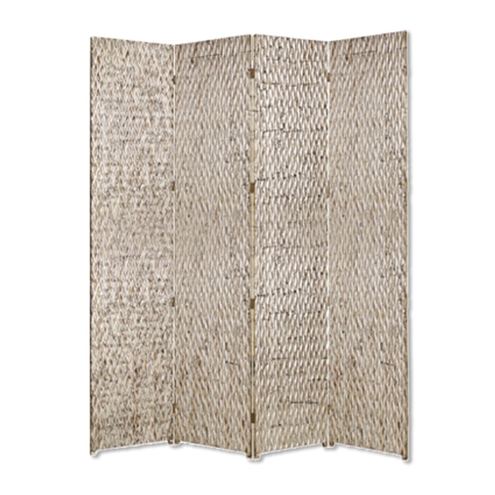 84" Silver Wood Folding Four Panel Screen Room Divider on a white background