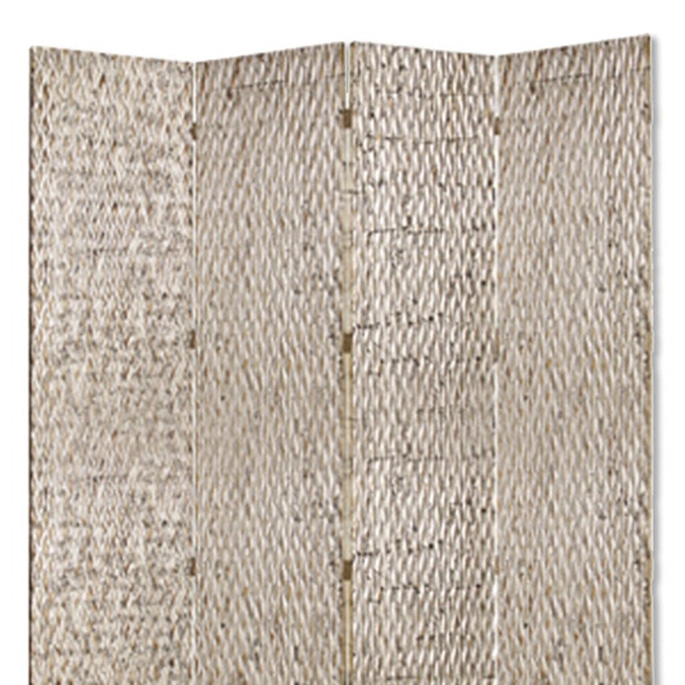 84" Silver Wood Folding Four Panel Screen Room Divider close-up detail