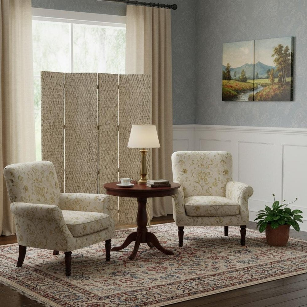 84" Silver Wood Folding Four Panel Screen Room Divider in a home interior