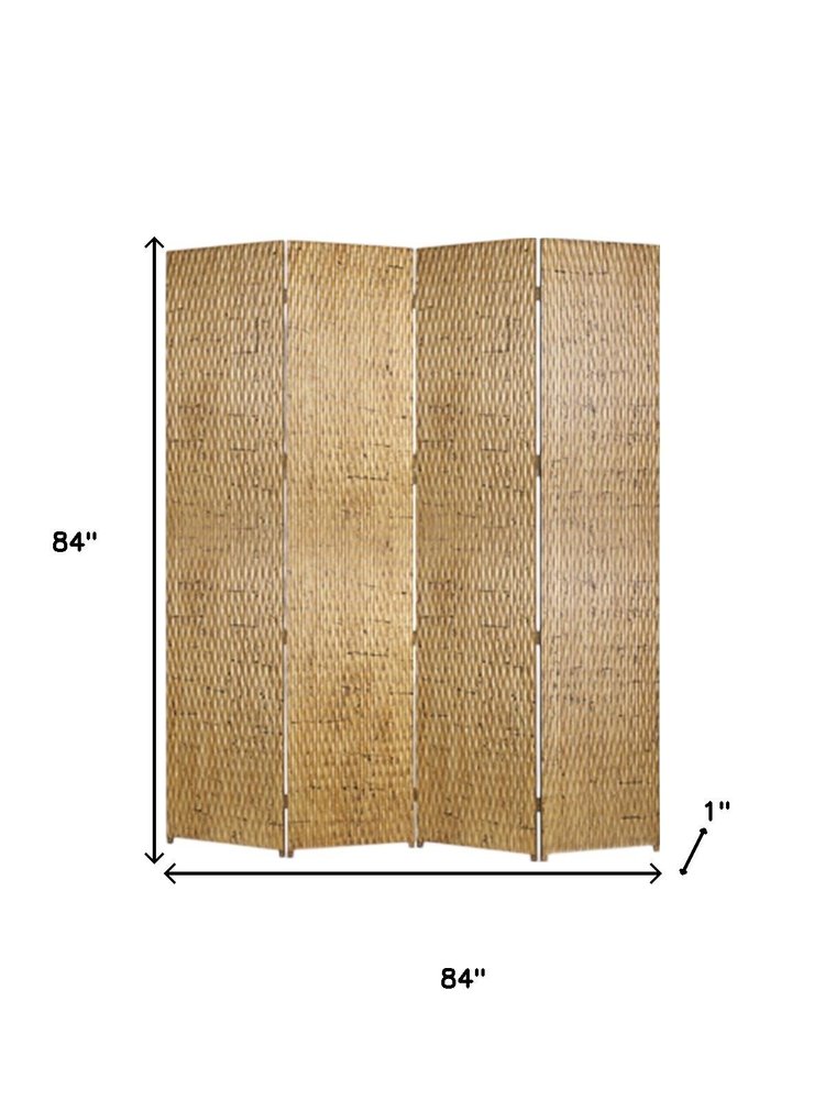 84" Silver Wood Folding Four Panel Screen Room Divider on a white background