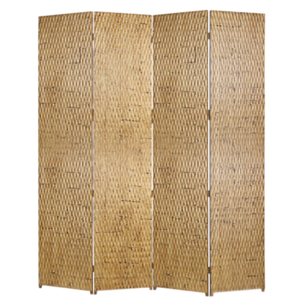 84" Silver Wood Folding Four Panel Screen Room Divider on a white background