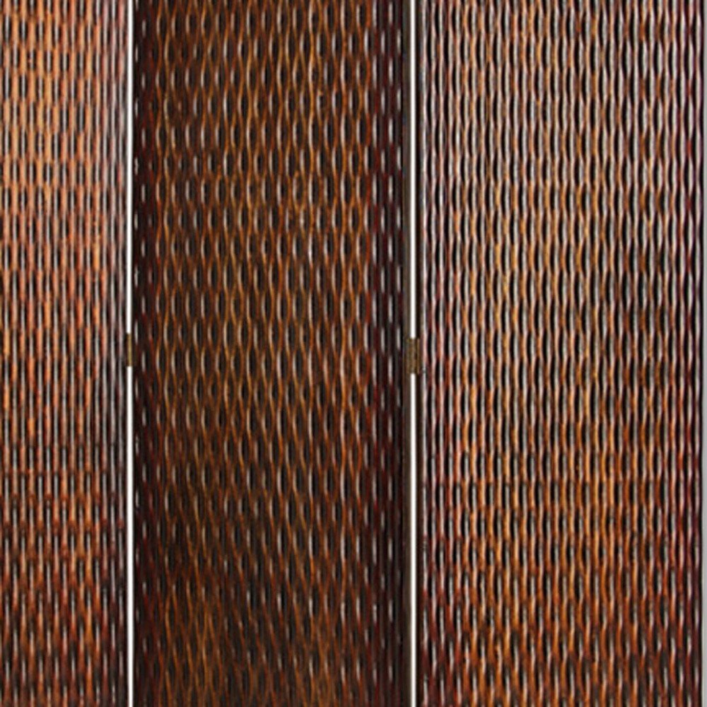 72" Brown Wood Folding Three Panel Screen Room Divider