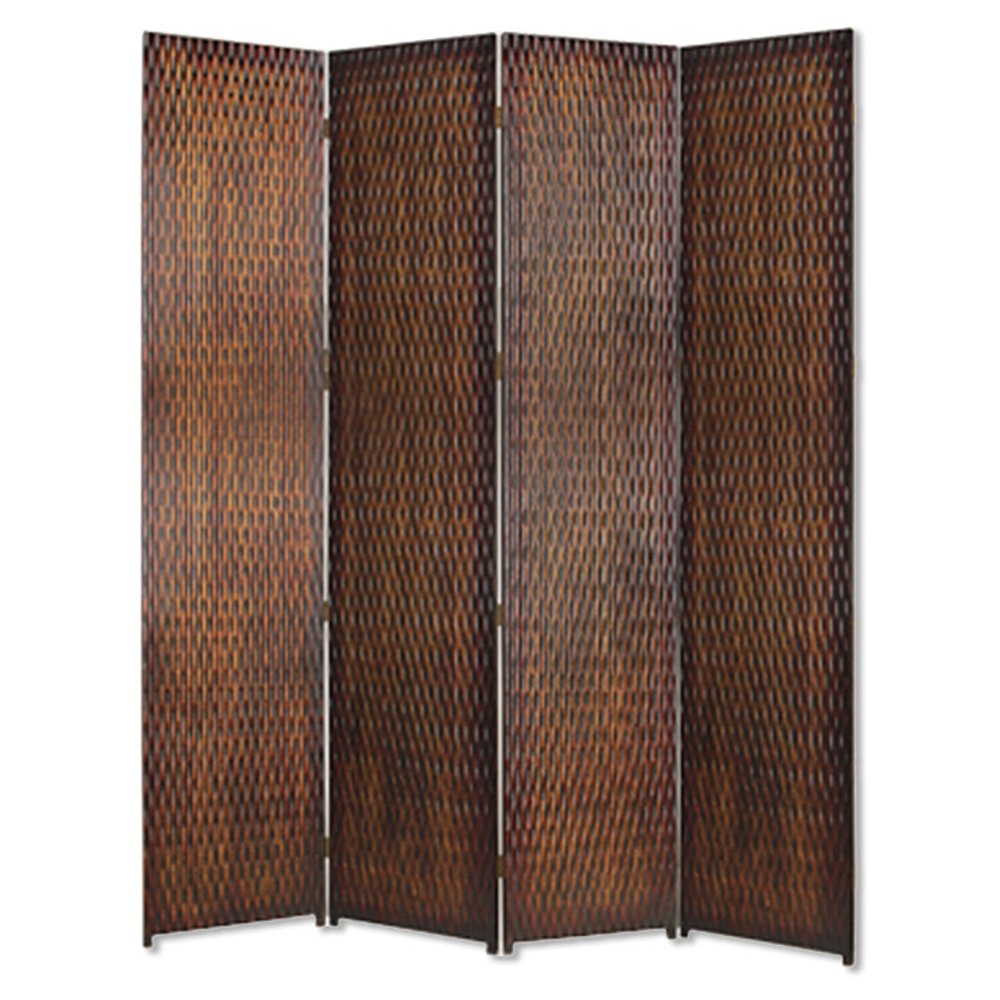 84" Silver Wood Folding Four Panel Screen Room Divider on a white background