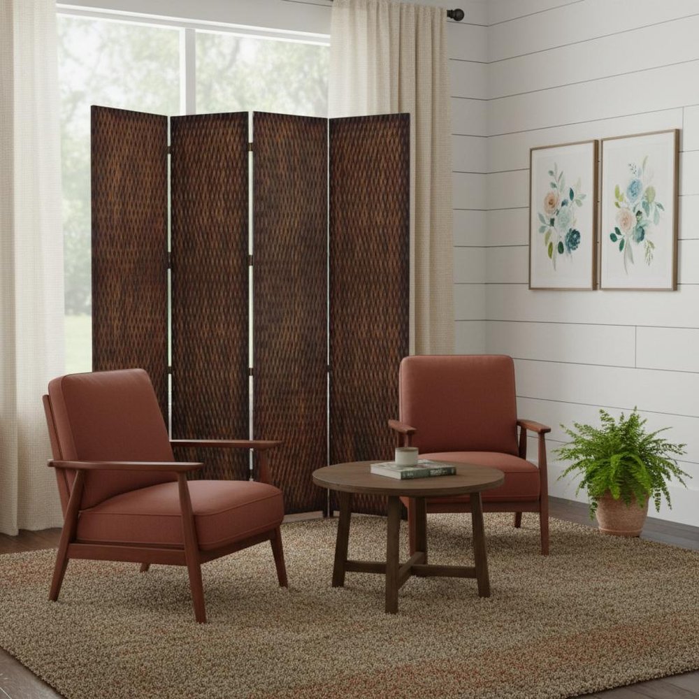 84" Silver Wood Folding Four Panel Screen Room Divider