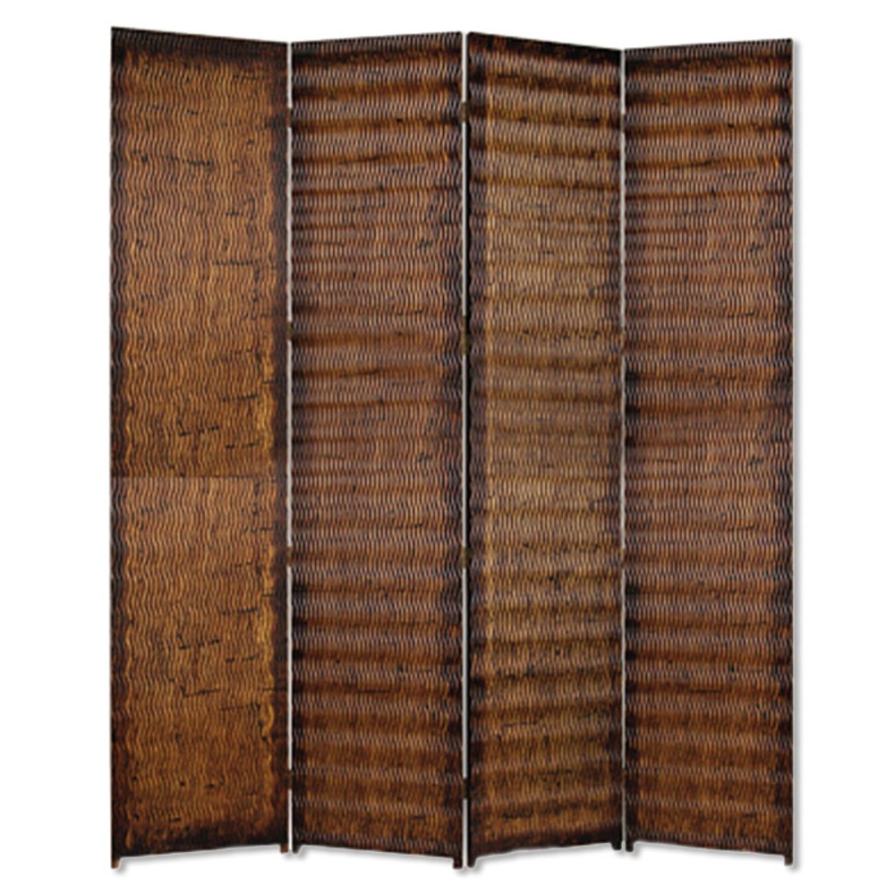 84" Brown Wood Folding Four Panel Screen Room Divider - SKU 274907 on a white background