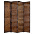 84" Brown Wood Folding Four Panel Screen Room Divider - SKU 274907 on a white background