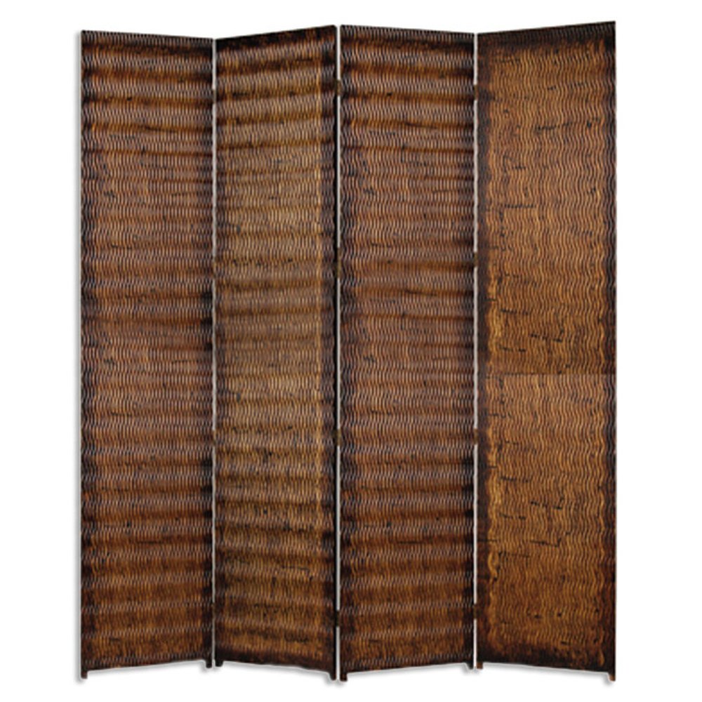 84" Brown Wood Folding Four Panel Screen Room Divider - SKU 274907 on a white background
