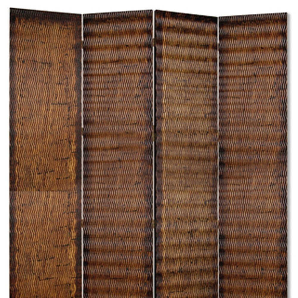 84" Brown Wood Folding Four Panel Screen Room Divider - SKU 274907 close-up detail