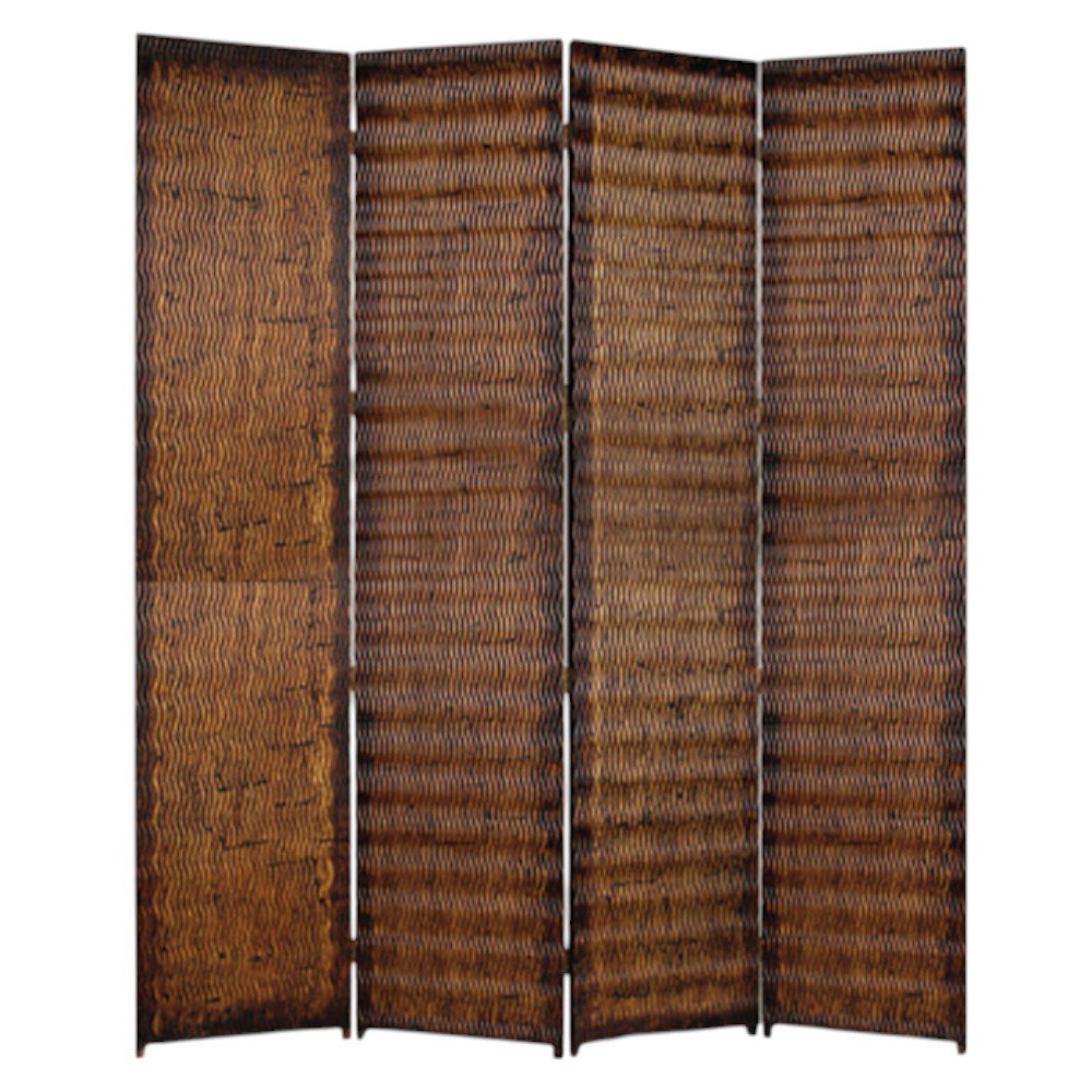 84" Brown Wood Folding Four Panel Screen Room Divider - SKU 274907 on a white background