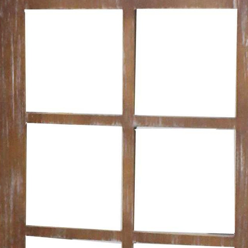 84" Brown Glass Folding Three Panel Screen Room Divider on a white background