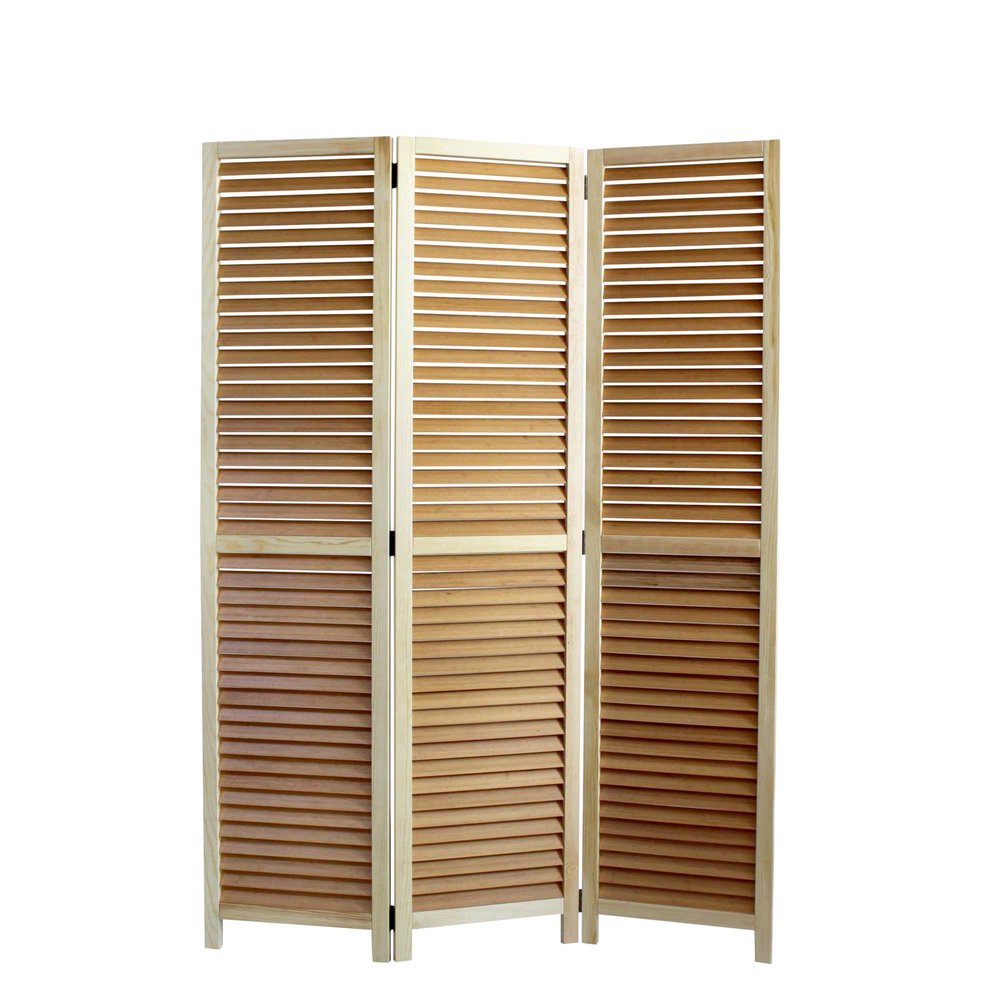 67" Natural Solid Wood Panel Screen Room Divider. Room divider isolated on a plain white background, in a tan wood finish.