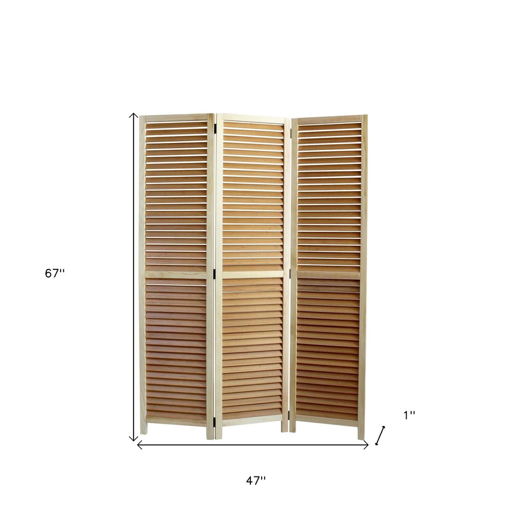 67" Natural Solid Wood Panel Screen Room Divider