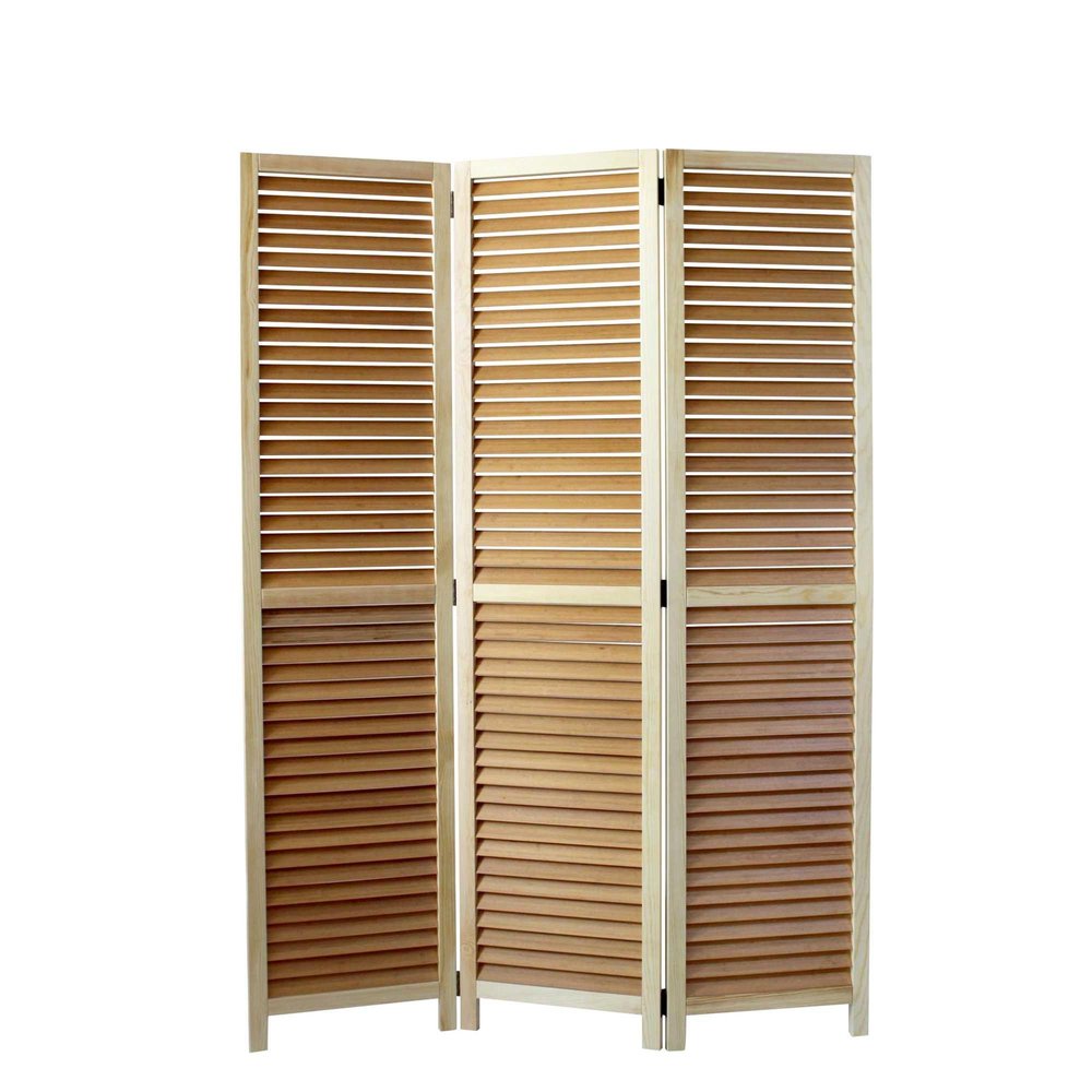 67" Natural Solid Wood Panel Screen Room Divider. Room divider isolated on a plain white background, in a tan wood finish.