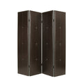 84" Brown Faux Leather Folding Four Panel Screen Room Divider - SKU 277094 on a white background