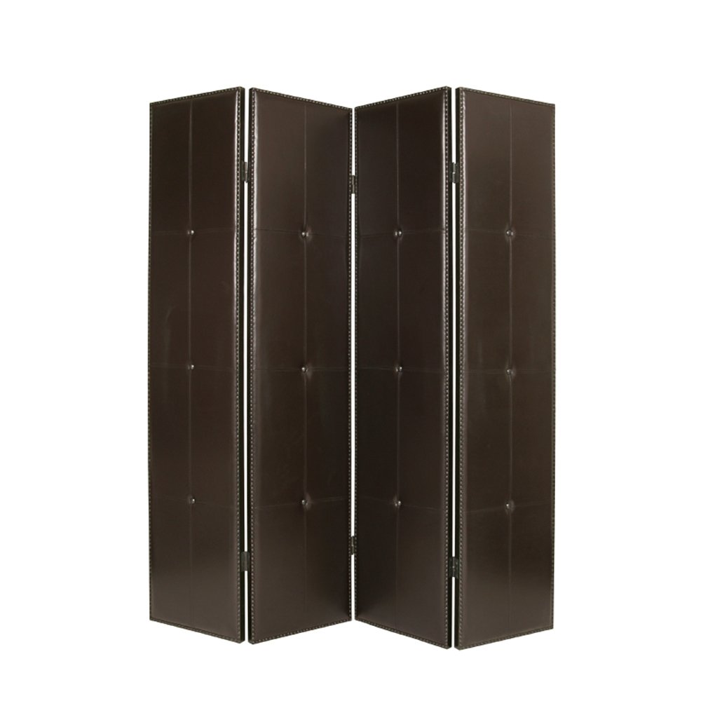 84" Brown Faux Leather Folding Four Panel Screen Room Divider - SKU 277094 on a white background